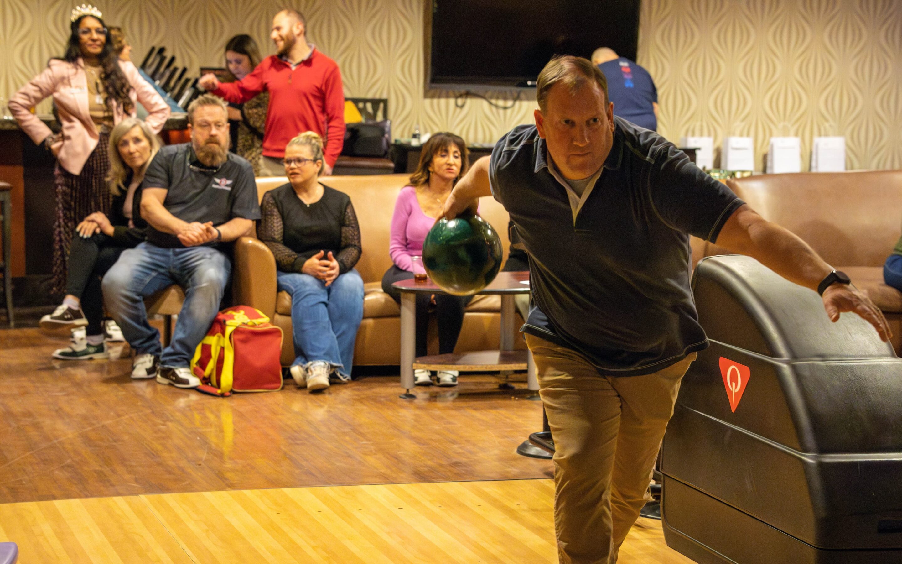 Chamber members having fun at a bowling event